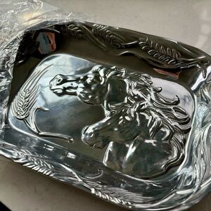 Arthur Court Horse Catch All - polished aluminum tray 9.5” x 7”